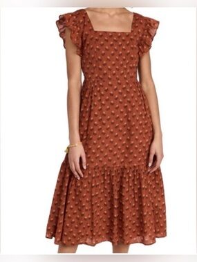 NWT Madewell Ruffle-Strap Tiered Dress Burnt Orange Floral Prairie Cottage Core